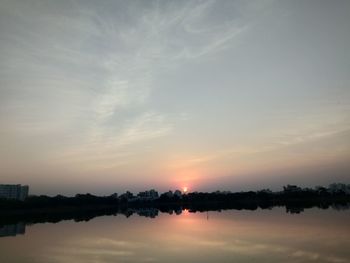 Scenic view of lake against sky during sunset