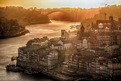 High angle view of suspension bridge over river