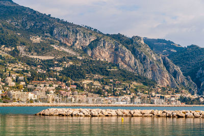 Scenic view of beach against mountain