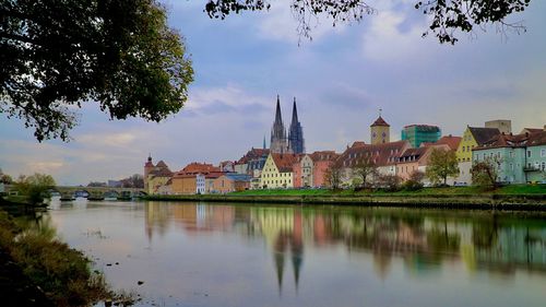 Scenic view on regensburg old town with rive