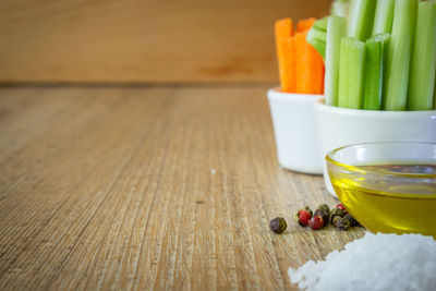 High angle view of fruits in bowl on table