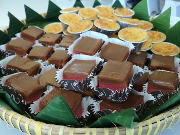 High angle view of chocolate cake on table