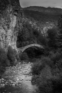 Arch bridge amidst trees on mountain