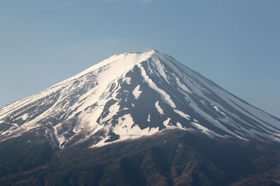 Scenic view of snowcapped mountains against clear sky