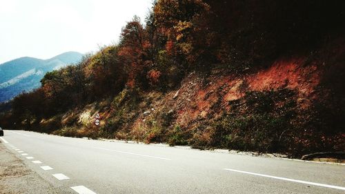 Road by trees against sky