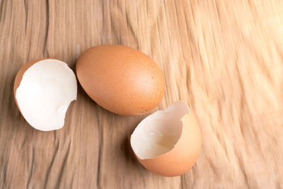 High angle view of eggs on table