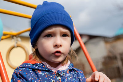 Portrait of a sad child, expression of emotion. upset, sorrow and displeased girl 