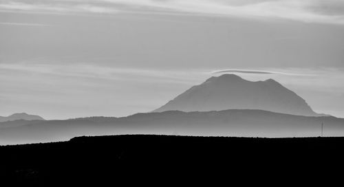 Scenic view of silhouette mountains against sky