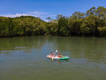 High angle view of boat in lake