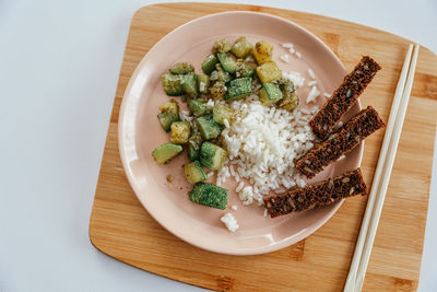 Zucchini and rice, grain bread- proper food