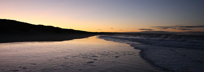 Scenic view of beach against clear sky