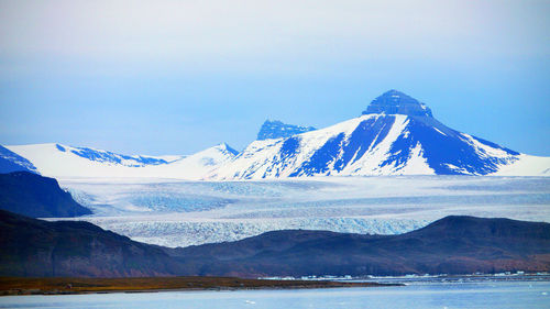 Scenic view of snowcapped mountains against sky