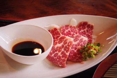 High angle view of breakfast served on table