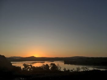 Scenic view of lake against sky during sunset