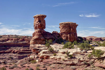 Rock formations on landscape against sky