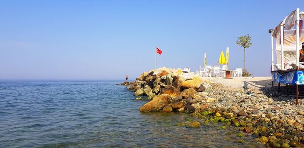 Scenic view of sea against clear sky