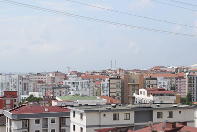 High angle view of buildings against sky