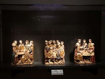 High angle view of figurines on table