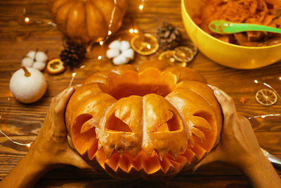 Close-up of pumpkin on table