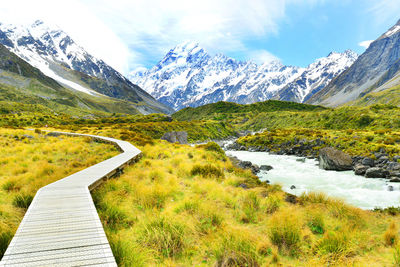 Scenic view of snowcapped mountain against sky