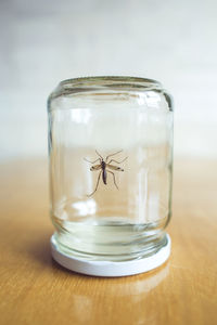 Close-up of glass jar on table