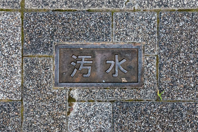 High angle view of text on wall