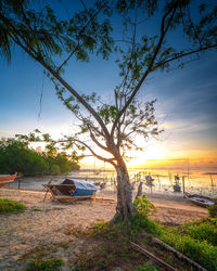 Scenic view of sea against sky during sunset