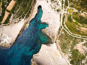 High angle view of man on beach