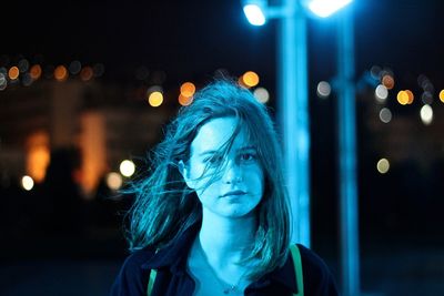 Full frame shot of illuminated blue lights at night