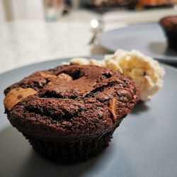 Close-up of cake in plate on table