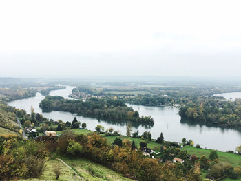 High angle view of lake against sky