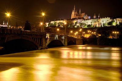 Bridge over river at night