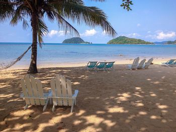 Deck chairs on beach