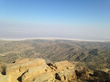 Aerial view of landscape against clear sky