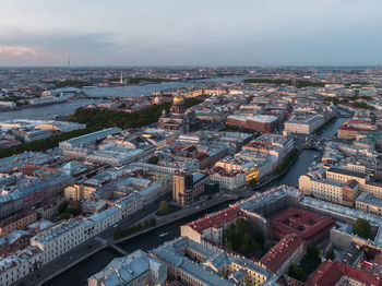 High angle view of cityscape against sky from saint petersburg, russia
