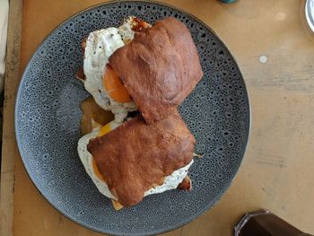 High angle view of breakfast served in plate