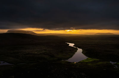 Scenic view of lake against sky during sunset