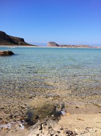 Scenic view of sea against clear blue sky