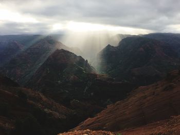 Scenic view of mountains against cloudy sky