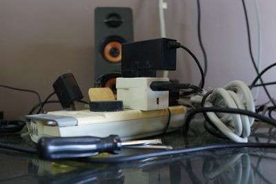 Close-up of vintage car on table