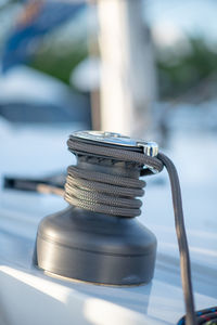 Close-up of rope tied on metal