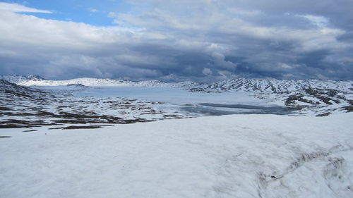 Scenic view of snowcapped mountains against sky