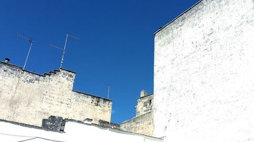 Low angle view of building against clear blue sky