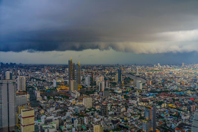 High angle view of cityscape against sky