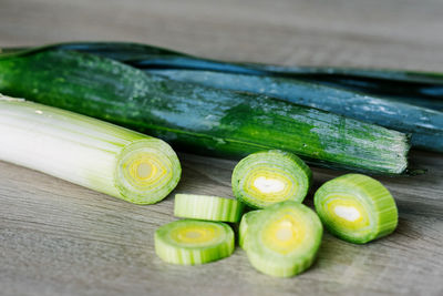 High angle view of chopped vegetables on cutting board