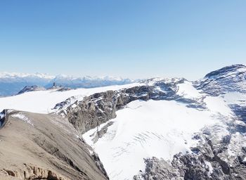 Scenic view of snowcapped mountains against clear blue sky glacier 3000 gstaad switzerland