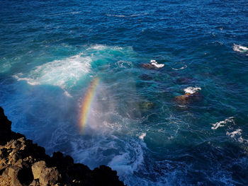 High angle view of rocks in sea