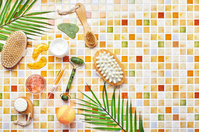 High angle view of food against white background