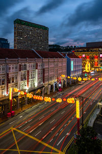 High angle view of illuminated city at night
