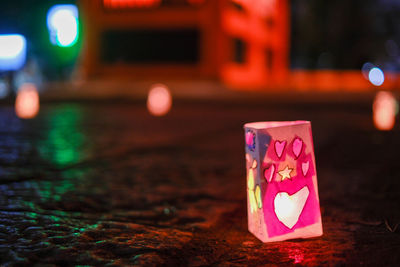 Close-up of illuminated items